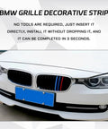 BMW Front Grille Insert Trims Snap On Mesh Grille Strips For 2013 To 2019 F30 F35 3 Series 11 Beam And 8 Beam Grilles Easy Install Dope Look Decorative Accessories installed on vehicle