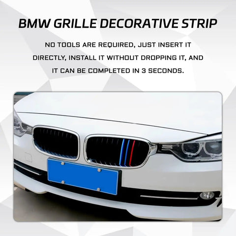 BMW Front Grille Insert Trims Snap On Mesh Grille Strips For 2013 To 2019 F30 F35 3 Series 11 Beam And 8 Beam Grilles Easy Install Dope Look Decorative Accessories installed on vehicle