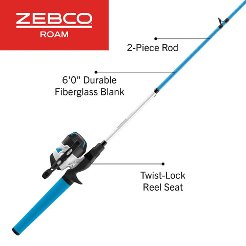 Roam Spincast Reel And Fishing Rod Combo With A 6 Foot Fiberglass Rod ComfortGrip Handle All Metal Gear Spincast Reel 2 Piece Blue