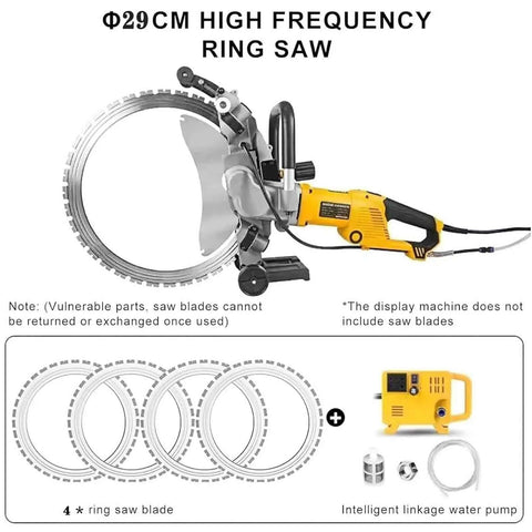Beefy 8000W Electric Concrete Circular Saw Wall Chaser Ring Cutter detailed view showing 290MM blade and water pump system.