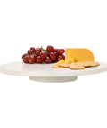 Top Shelf Smooth Spin White Marble Lazy Susan 14 Inch Rolling Turntable with snacks, grapes, cheese, and crackers.