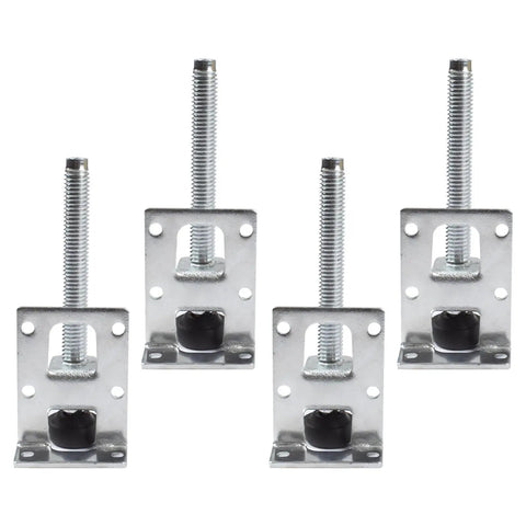 Four Piece L Shaped Adjustable Leveling Feet For Furniture With Lock Nuts Metal Mount And Rubber Base 102mm Bolt Floor Safe Built Tough For Cabinets Tables And Workbenches four-piece set with rubber base