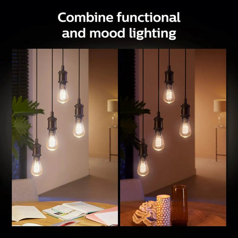 Smart Filament LED Bulbs 4 Pack 40W Equivalent ST19 E26 Indoor White Ambiance Warm To Cool Light 550LM lit in a room