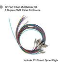Plug And Play Om3 Multimode Fiber Wall Mount Enclosure Featuring Six Duplex LC UPC Ports And Twelve Drop Dead Easy Pigtails, 12 strand pigtail kit.
