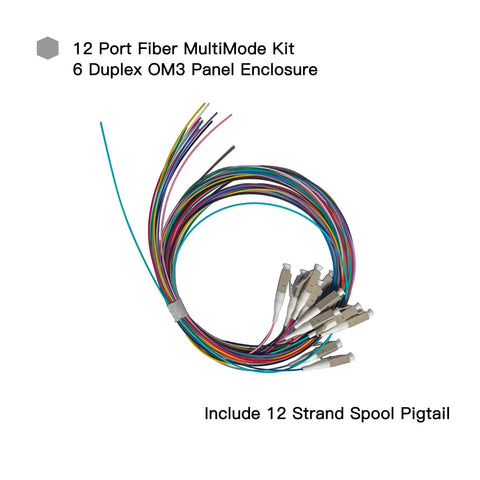 Plug And Play Om3 Multimode Fiber Wall Mount Enclosure Featuring Six Duplex LC UPC Ports And Twelve Drop Dead Easy Pigtails, 12 strand pigtail kit.