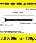 Pro Grade Six By Two Inch Flat Head Self Tapping Wood Screws For Heavy Duty Framing And Decking Pack Of One Hundred dimensions 3.5x50mm