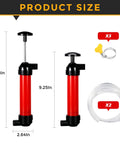 Manual Liquid Transfer Pump Siphon Kit For Water Fuel Oil RV Antifreeze, pump dimensions, hoses and clamps included