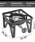 Dual Burner Propane Camping Stove With 200,000 BTU Beast Power, shown with dimensions and weight details
