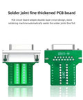 Front and rear views of a green two-row DB15 D-Sub 15-pin PCB connector adapter.
