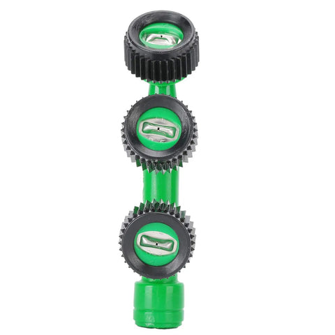 Close-up of three-pack misting nozzle atomizing for precise irrigation in the garden pro grade for fruit trees and crops easy install sprayer