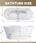 Hella Spacious Freestanding Acrylic Bathtub, Gloss White dimensions diagram showing size and shape for easy installation.
