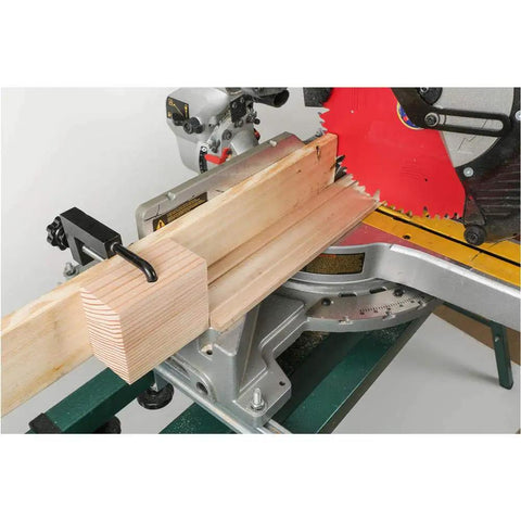 Table Saw Fence Clamp Set Of 2 For Universal Auxiliary Fence, Built Tough Heavy Duty Steel, Low Profile Design, Fits Clamp Range Two And A Half To Five And A Half Inches, Pins Use Three Eighths Inch Holes, Durable Shop Tools Accessory clamping wood on miter saw fence