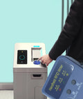 Person using Portable No Fuss Handheld 125KHz RFID Reader Writer Copier for T5577 and EM4305 Smart ID Card Duplicator on terminal.