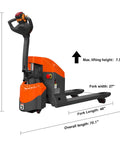 Heavy Duty Tory 3300 Lb Full Electric Pallet Jack With Long Battery Life, overall height 50.2 inches, fork length 48 inches.