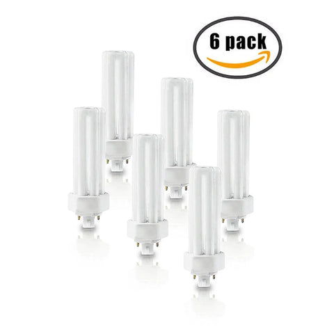 Six Pack 26W CFL Bulbs GX24q-3 4 Pin U Shape Quad Tube 1800 Lumens Daylight 6500K Energy Saving Compact Fluorescent Light Bulbs