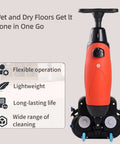 Cordless 18 Inch Walk Behind Floor Scrubber With Dual Brushes, 120 Minute Battery Power, 360 Degree Rotating Head, Industrial Grade Floor Cleaner For Tile Concrete Epoxy, Red Beast, front view
