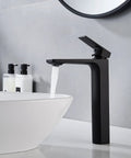 Tall Vessel Sink Faucet For Bathroom Vanity Single Hole Solid Brass Mixer 1.2 GPM with water flowing into a white basin