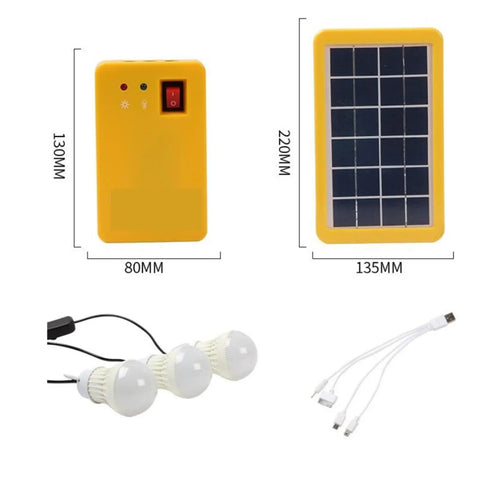 Portable Solar Camping Lantern And Phone Charger Generator System For Outdoor Emergency Backups with solar panel and USB cables.