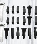 Premium Two Piece Auto Body Dent Repair Kit With Slick Dent Remover Pen And Drop In Heads showing silver pen and various black replaceable heads.