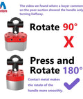 Magnetpro multipurpose switch magnet pair with black handles on red-gray bases; rotates 90° or 180°.