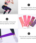 Five Piece Yoga Resistance Bands Set foldable silicone bands with strong load bearing, anti-skid grip in use during workout.