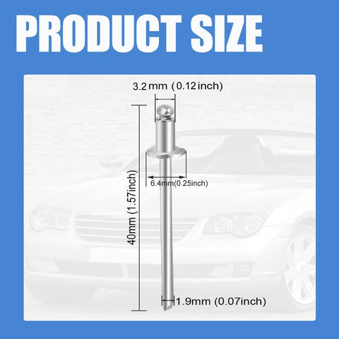 Product dimensions of Stainless Rosette Rivets For VIN Door Tags Fits Ford Chrysler AMC GM Cars 2 Pack, showing measurements.
