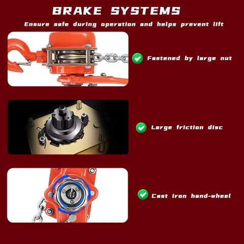 Brake system details of Lever Chain Hoist Come Along For Heavy Lifting Three Quarters Ton Capacity 1650 Lbs 20 Feet Reach