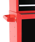 Hella Durable Three Drawer Rolling Tool Chest With Removable Top Box showing side handle for easy mobility in bold red.