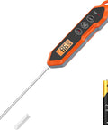 Waterproof Instant Read Meat Thermometer with 5.4 inch stainless steel probe, digital display, and battery shown separately