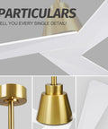 Close-up of brass stem and white blade details on 42 Inch Ceiling Fan With Lights And Remote, 6 Speeds, Dual Sided Finish, Indoor Outdoor Use