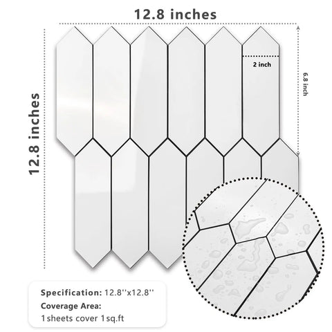 Ultra Easy Hexagon Peel And Stick Backsplash Tile 12.8 x 12.8 Inch White PVC Self Adhesive Mosaic 10 Sheets Each 1 Sqft details shown