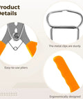 Spring Clamp Spreader Tool Kit for Woodworking, close-up of pliers and stainless miter clamps, orange handles.