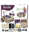 Hands On Programmable Robot Kit With Raspberry Pi RP2040 For STEM Learning, Drag And Drop Graphical Coding, No Fuss Assembly, Obstacle Avoidance, Line And Light Tracking, Sumo Battle Modes, Scratch Robot, wooden robot kit parts and box