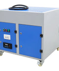 Badass Heavy Duty Metalworking Downdraft Table Featuring Industrial Dust Collector Vacuum System And Workshop Grade Welding Workbench with blue casing.