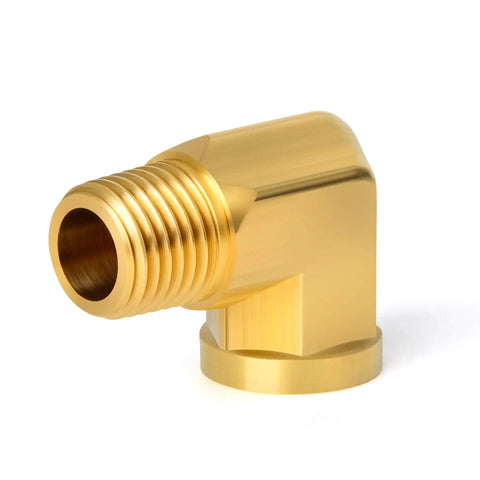 Image showing a 2 Pack 90 Degree Street Elbow Brass Pipe Fitting Half Inch NPT Male To Half Inch NPT Female Barstock Corrosion Resistant Plumbing Connector