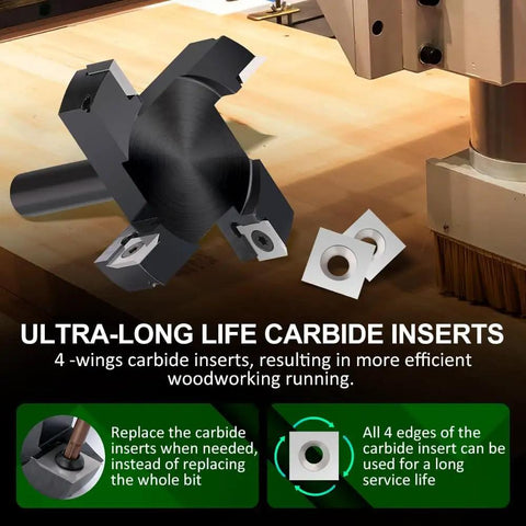 Spoilboard Surfacing Router Bit with Half Inch Shank and Three Inch Cutting Diameter, Four Wing Carbide Slab Flattening Bit for Woodworking and CNC Routers, High Speed Planing for Fast Clean Surfaces.