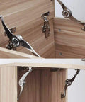 Lid Support Hinge Set For Cabinets And Toy Boxes, Folding Lid Stay Hinges With Buffer Damper, shown installed on wood panel