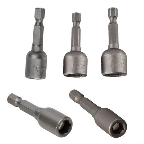 Fabulett Metric Nut Socket Set With 1/4 Inch Hex Shank Adapter For Impact Rated Drills And Screwdrivers Featuring Quick Release Chrome Vanadium Steel Drivers In 5 Pc Variety Including 8 Mm Head Size, 10mm 12mm 13mm shown
