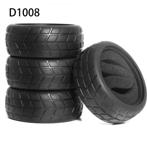Grippy Off Road And On Road Tire And Wheel Upgrade Kit For Drifting And Touring 4 Piece Rubber Tire Set for RC cars, stack view