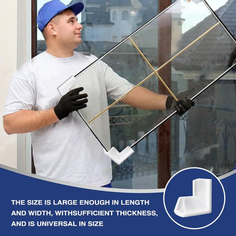 Man holding glass with 24 Pack Edge Foam Corner Protectors for TV frames and mirrors, white, universal size, protective cushioning.