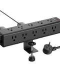 15 Outlet Desk Clamp Power Strip With Widely Spaced Outlets and 6 Ft Flat Plug Surge Protector USB Ports On Clamp Device