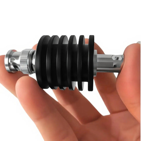 Beefed Up High Power 30dB BNC Attenuator 10W 50 Ohm Coax RF Attenuator 3GHz Male To Female Connector held in hand