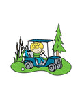 Premium Quality Ceramic Coffee Mug With Dope Golf Cart Graphics Made To Keep Up With Your Daily Grind Ideal For Iced Lattes Or Strong Black Coffee During Your Office Routine, featuring a cartoon golf cart with a child driver.