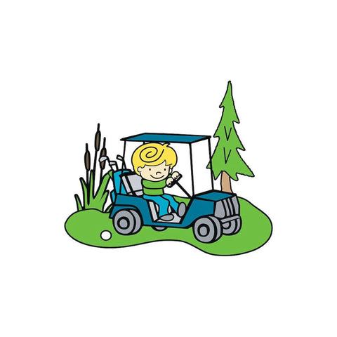 Premium Quality Ceramic Coffee Mug With Dope Golf Cart Graphics Made To Keep Up With Your Daily Grind Ideal For Iced Lattes Or Strong Black Coffee During Your Office Routine, featuring a cartoon golf cart with a child driver.