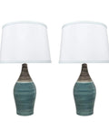 Two Pack Transitional Ceramic Table Lamps Set In Brown And Blue With White Hardback Empire Shade, Vibe, 27 And A Half Inches Tall
