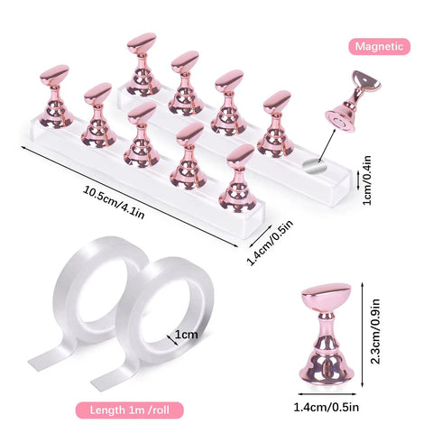 Two Sets Pink Nail Practice Stands With Magnetic Display Bases And Acrylic Nail Holders For Press Ons Includes Double Sided Tape