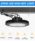 240W UFO High Bay LED Light For Warehouse And Garage Workhorse Ultra Bright 34800 Lumens 5000K IP65 0 To 10V Dimmable