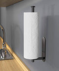 Under Cabinet Paper Towel Holder Wall Mount With Adhesive Or Drill Install, 12.5 Inch Stainless Steel Black Finish in kitchen