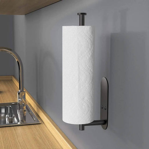 Under Cabinet Paper Towel Holder Wall Mount With Adhesive Or Drill Install, 12.5 Inch Stainless Steel Black Finish in kitchen