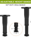 Heavy Duty Adjustable Bed Frame Support Legs Screw Mounted 8.3 To 14.5 Inches Four Pack with adjustable height feature.